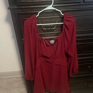 ARULA Burgundy Mini Dress with Dotted Texture